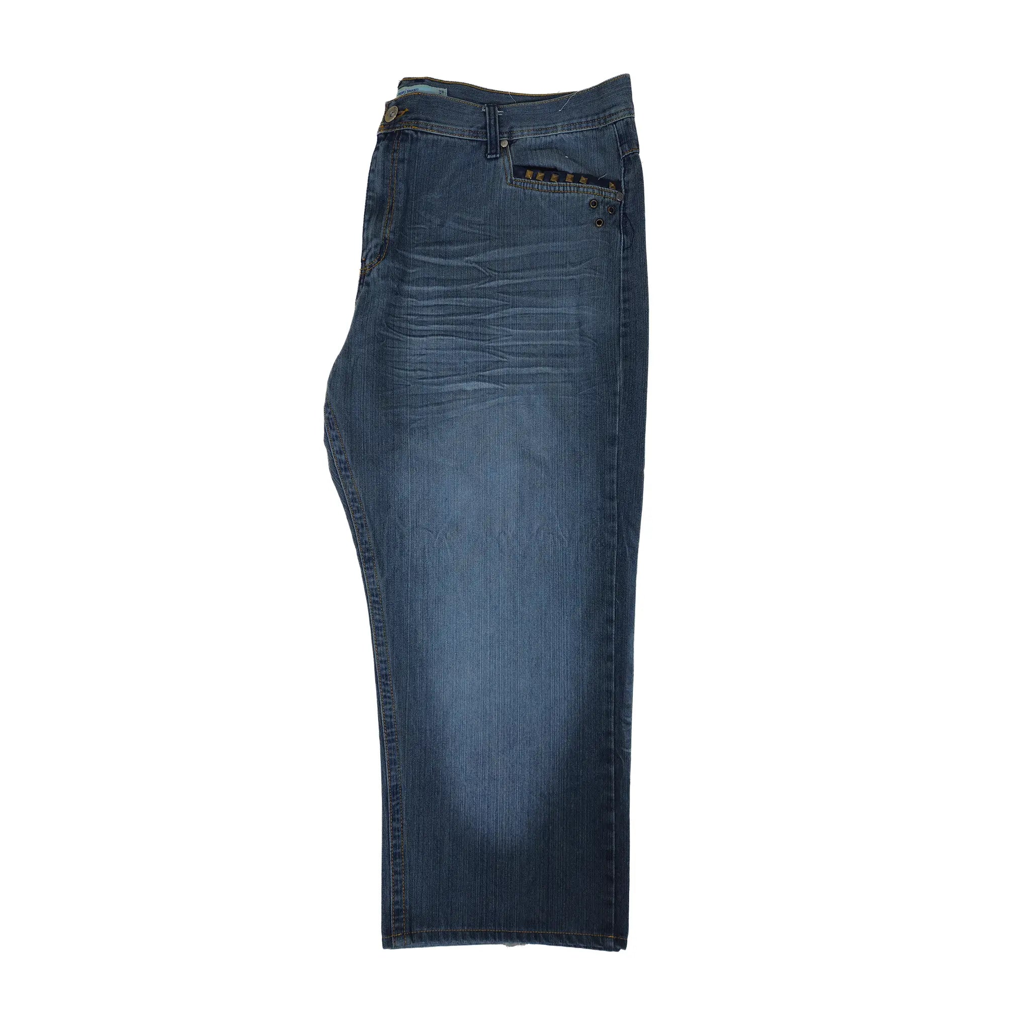 Vintage Y2K Chams Jeans Co. Heavily Studded & Embroidered Plus-Size Cropped Baggy Jeans