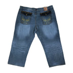 Vintage Y2K Chams Jeans Co. Heavily Studded & Embroidered Plus-Size Cropped Baggy Jeans