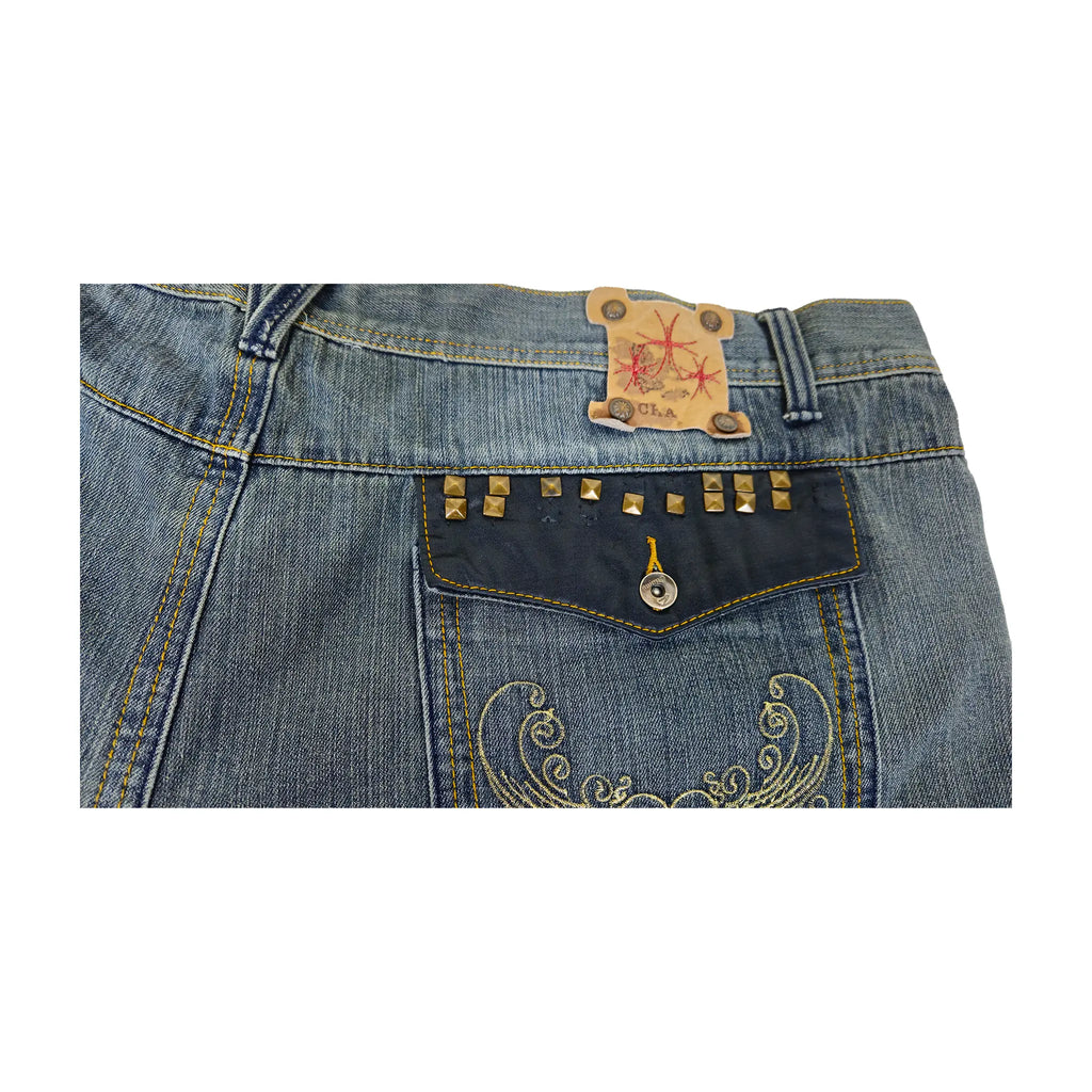 Vintage Y2K Chams Jeans Co. Heavily Studded & Embroidered Plus-Size Cropped Baggy Jeans
