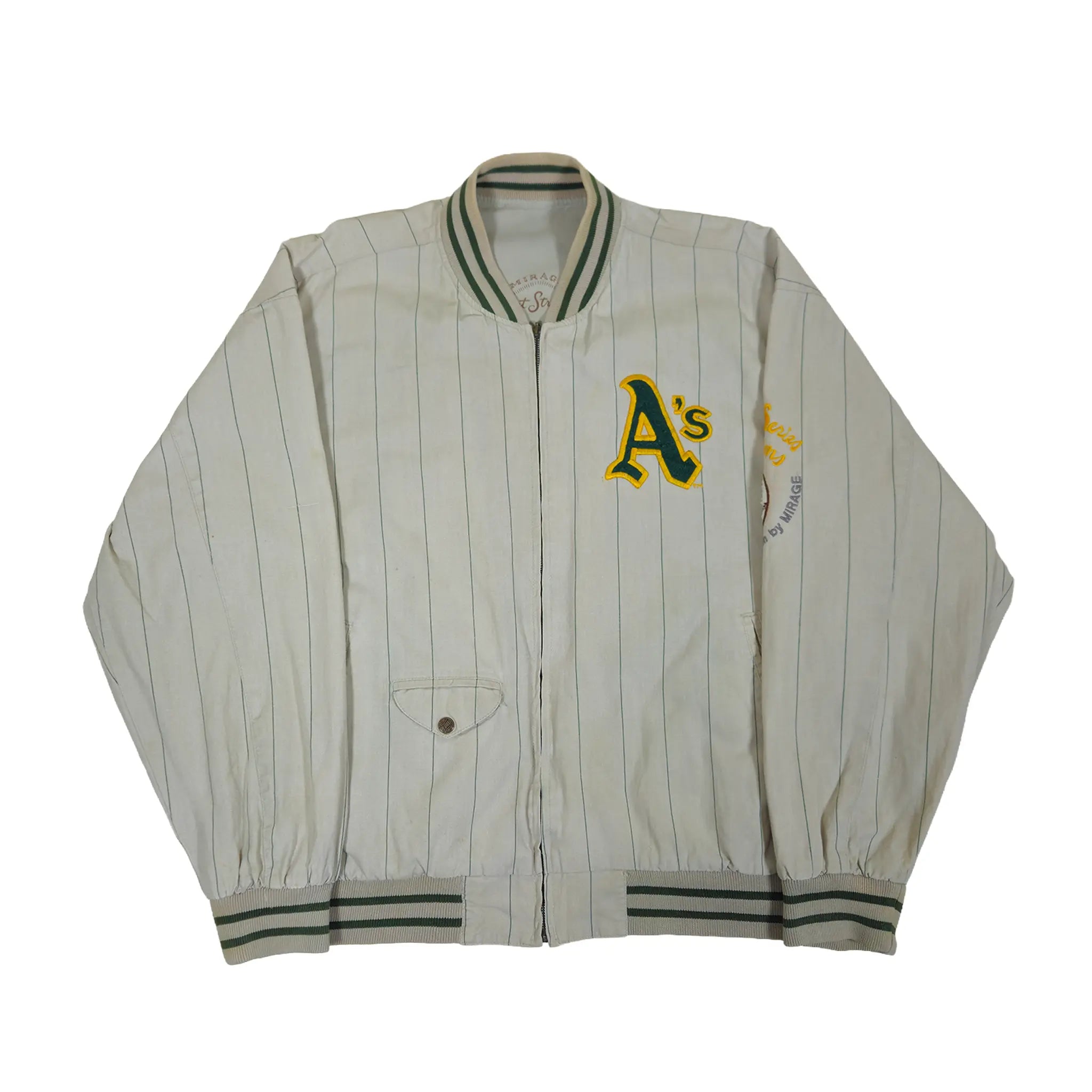 Vintage 90s Mirage "First String" Oakland A's Reversible World Series Bomber Jacket