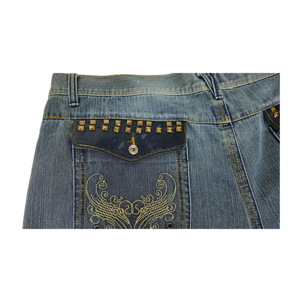 Vintage Y2K Chams Jeans Co. Heavily Studded & Embroidered Plus-Size Cropped Baggy Jeans