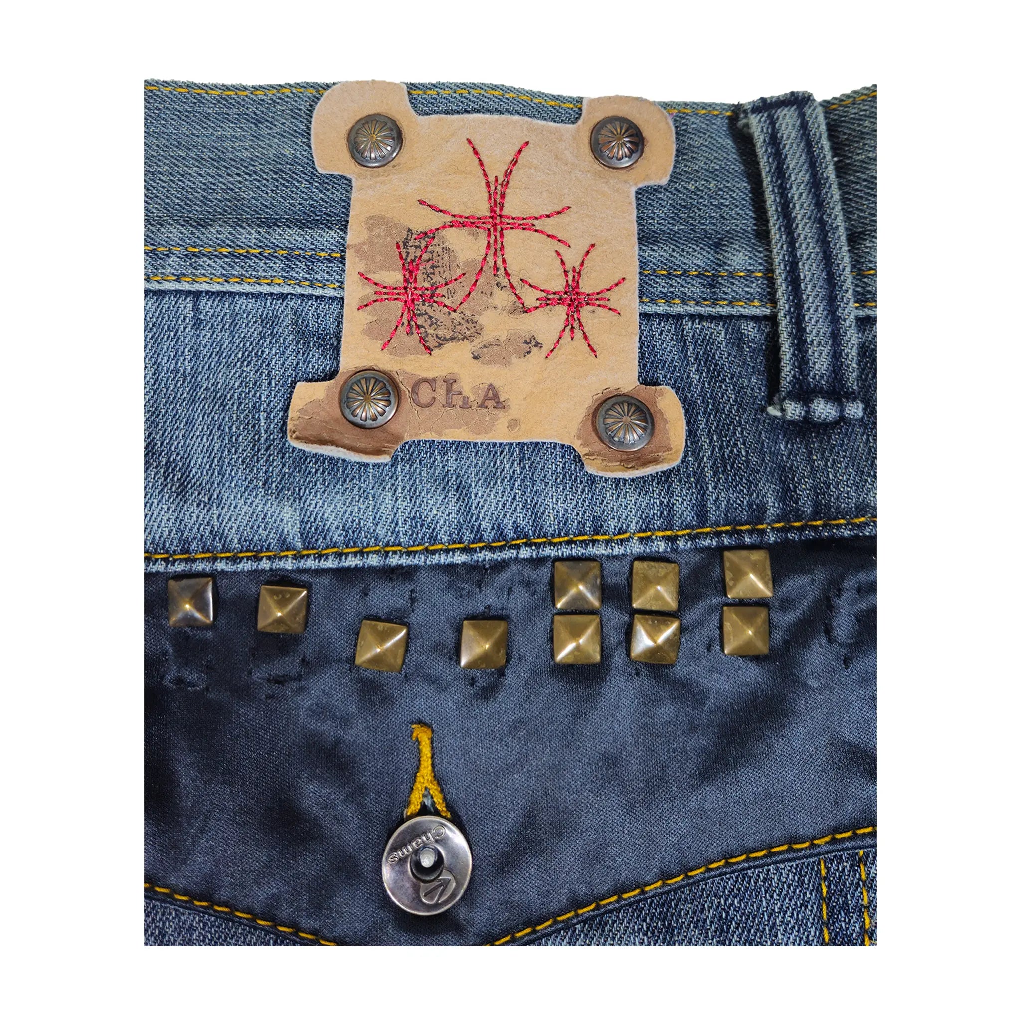 Vintage Y2K Chams Jeans Co. Heavily Studded & Embroidered Plus-Size Cropped Baggy Jeans