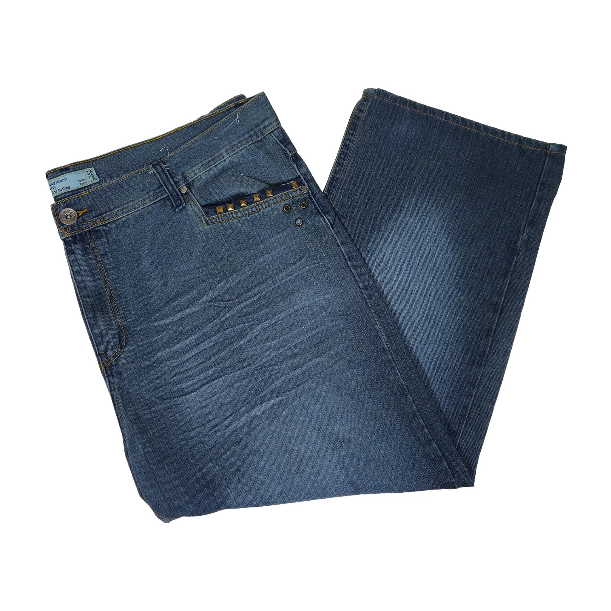 Vintage Y2K Chams Jeans Co. Heavily Studded & Embroidered Plus-Size Cropped Baggy Jeans