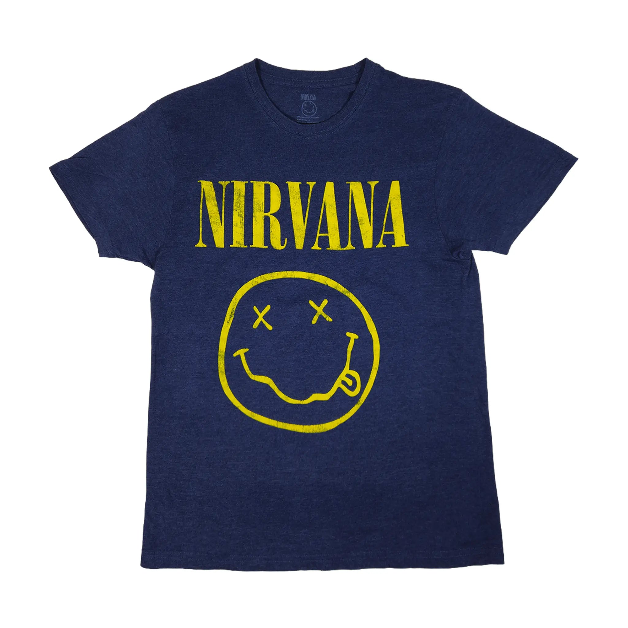 Nirvana Classic Yellow Smiley Face Heather Navy Tee