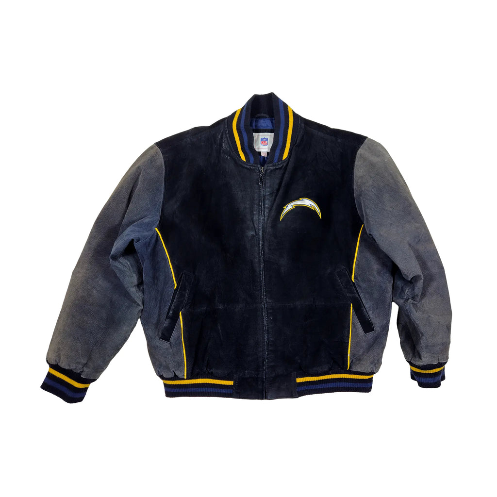 Retro Mid-2000s Chargers Genuine Suede Bomber Jacket