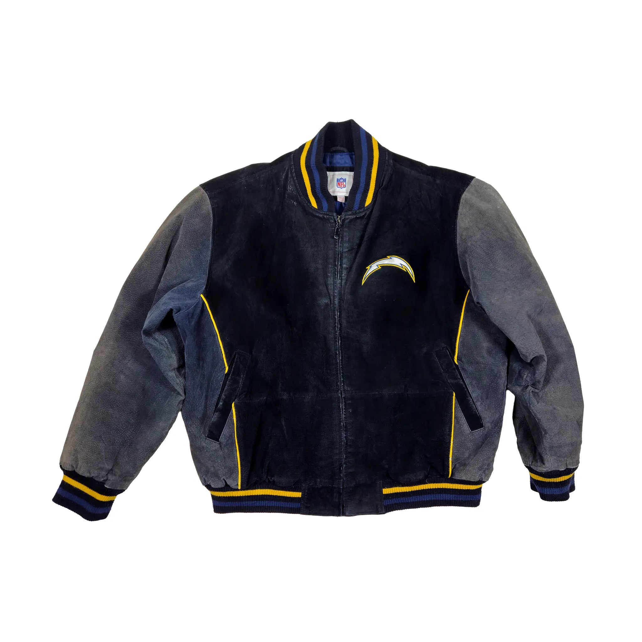 Retro Mid-2000s Chargers Genuine Suede Bomber Jacket