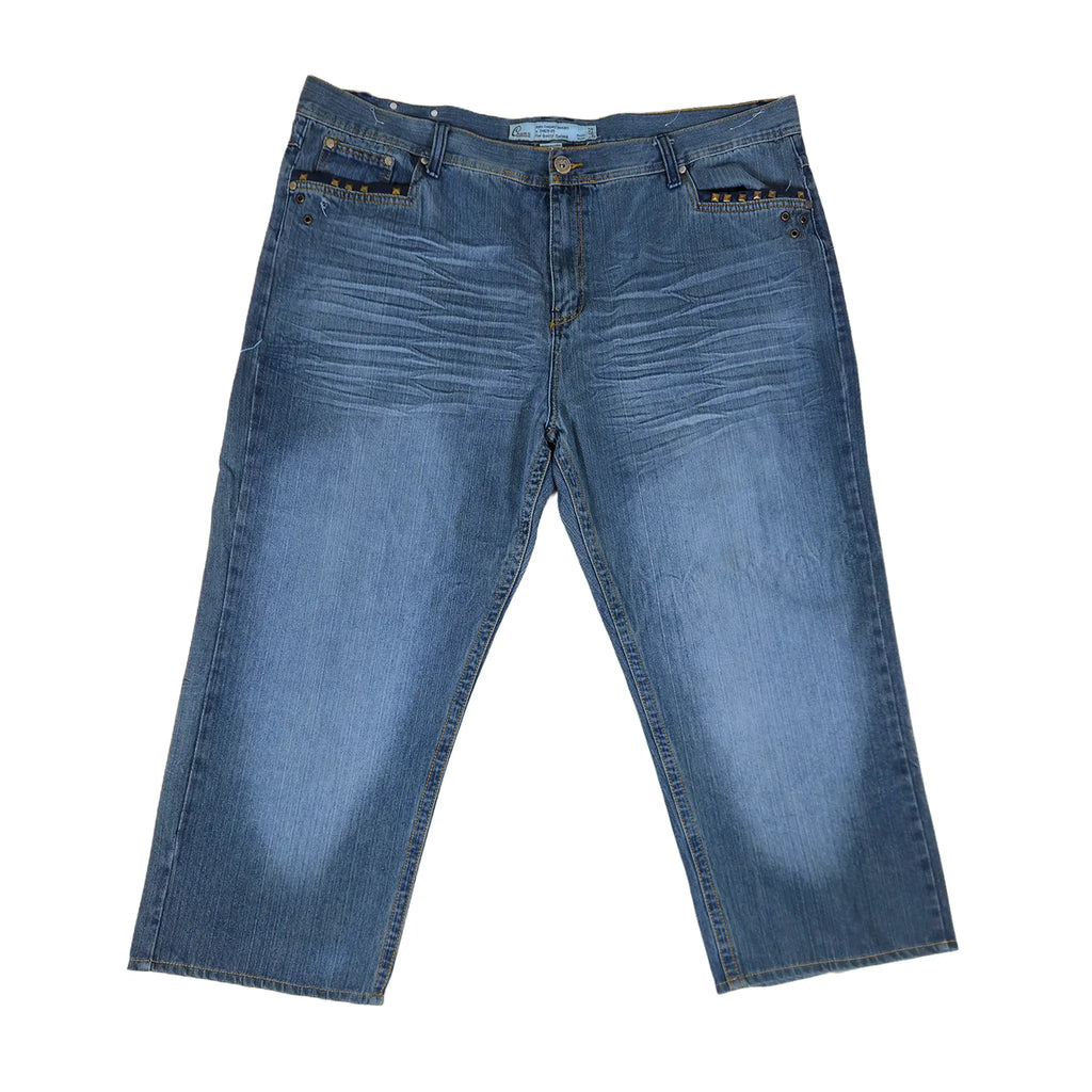 Vintage Y2K Chams Jeans Co. Heavily Studded & Embroidered Plus-Size Cropped Baggy Jeans