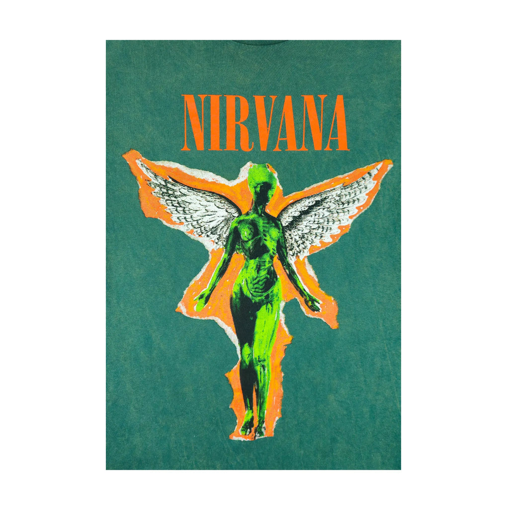 Nirvana Neon Angel Forest Green Mineral Wash Tee