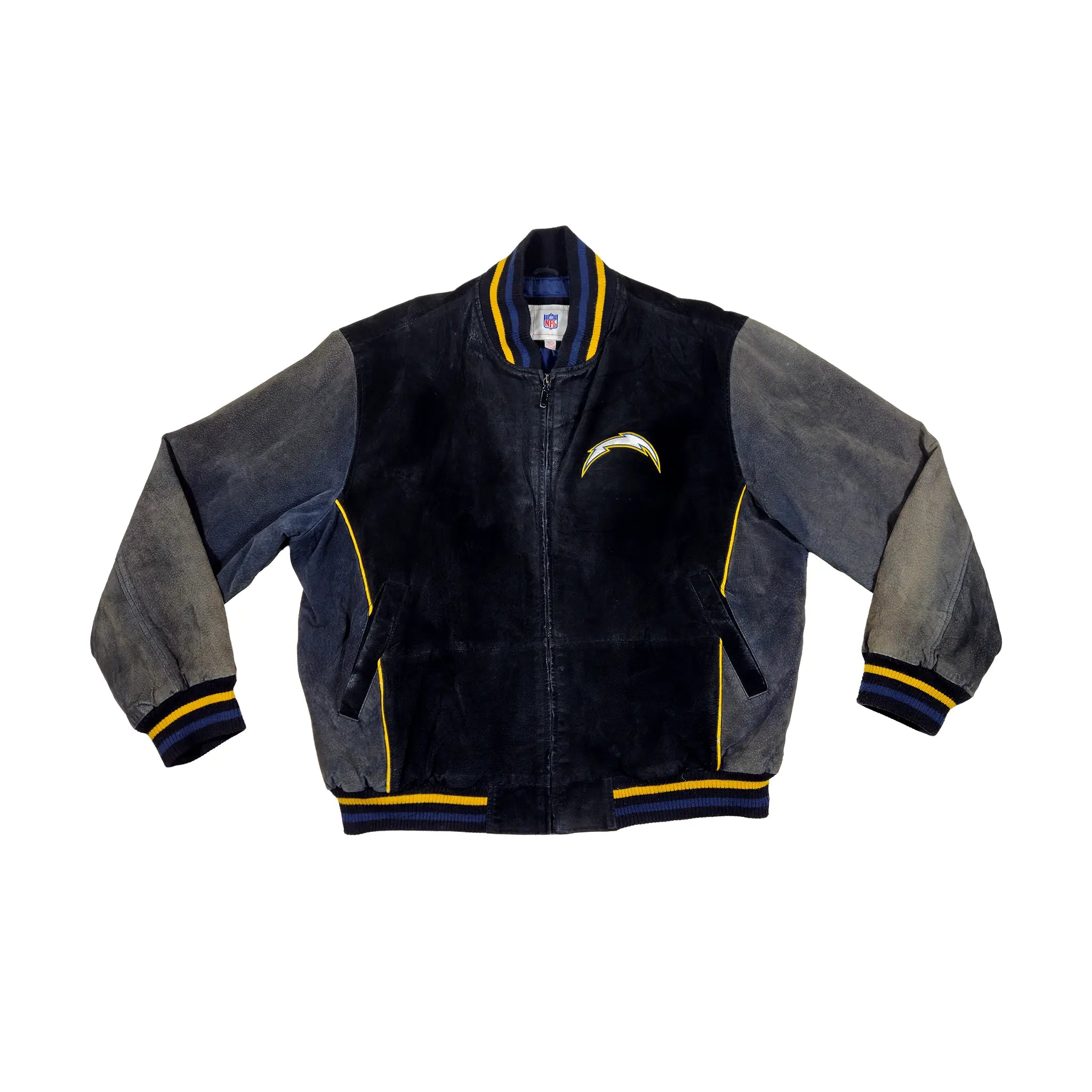 Retro Mid-2000s Chargers Genuine Suede Bomber Jacket
