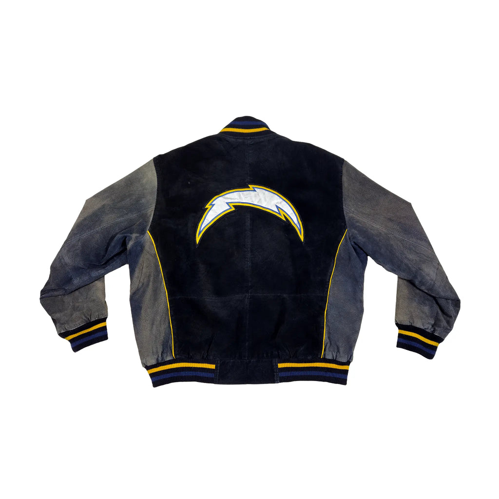 Retro Mid-2000s Chargers Genuine Suede Bomber Jacket