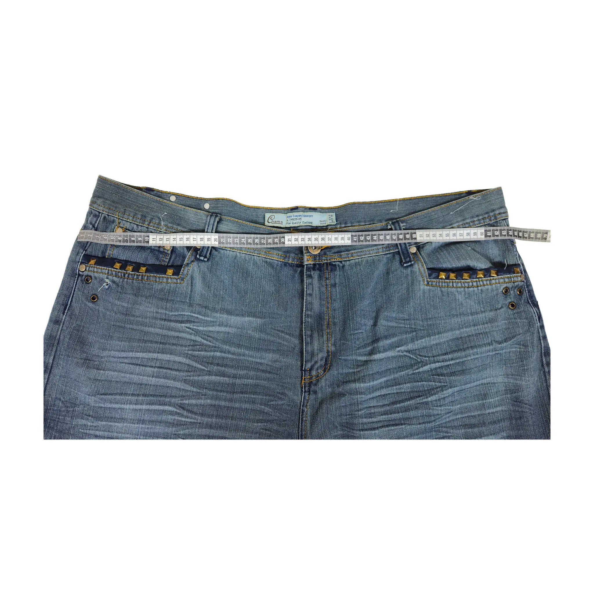 Vintage Y2K Chams Jeans Co. Heavily Studded & Embroidered Plus-Size Cropped Baggy Jeans