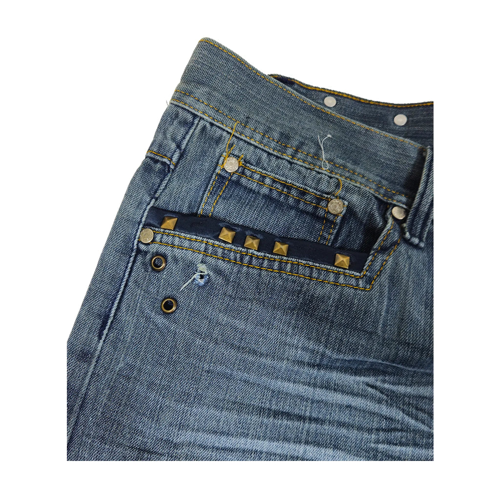 Vintage Y2K Chams Jeans Co. Heavily Studded & Embroidered Plus-Size Cropped Baggy Jeans