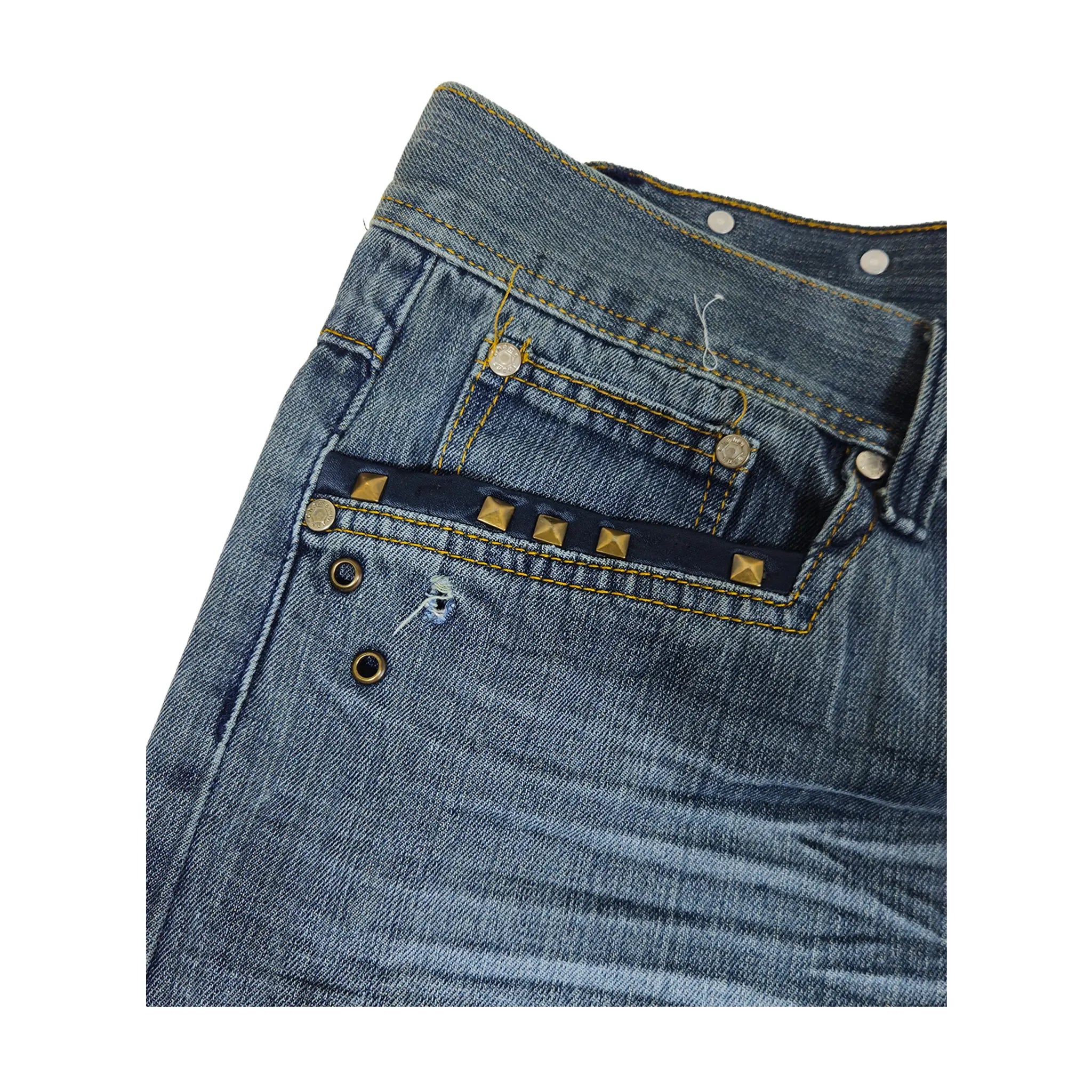 Vintage Y2K Chams Jeans Co. Heavily Studded & Embroidered Plus-Size Cropped Baggy Jeans