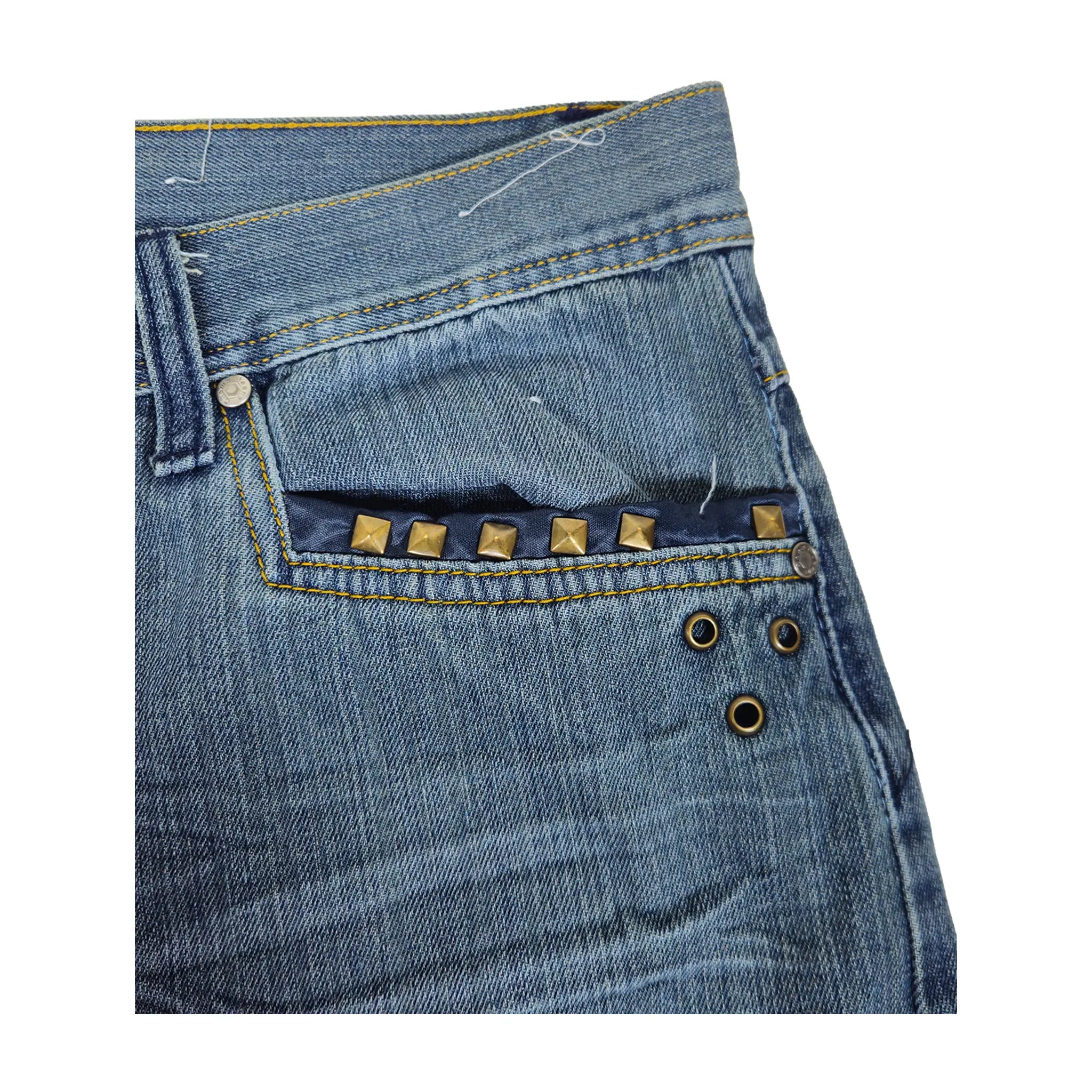 Vintage Y2K Chams Jeans Co. Heavily Studded & Embroidered Plus-Size Cropped Baggy Jeans