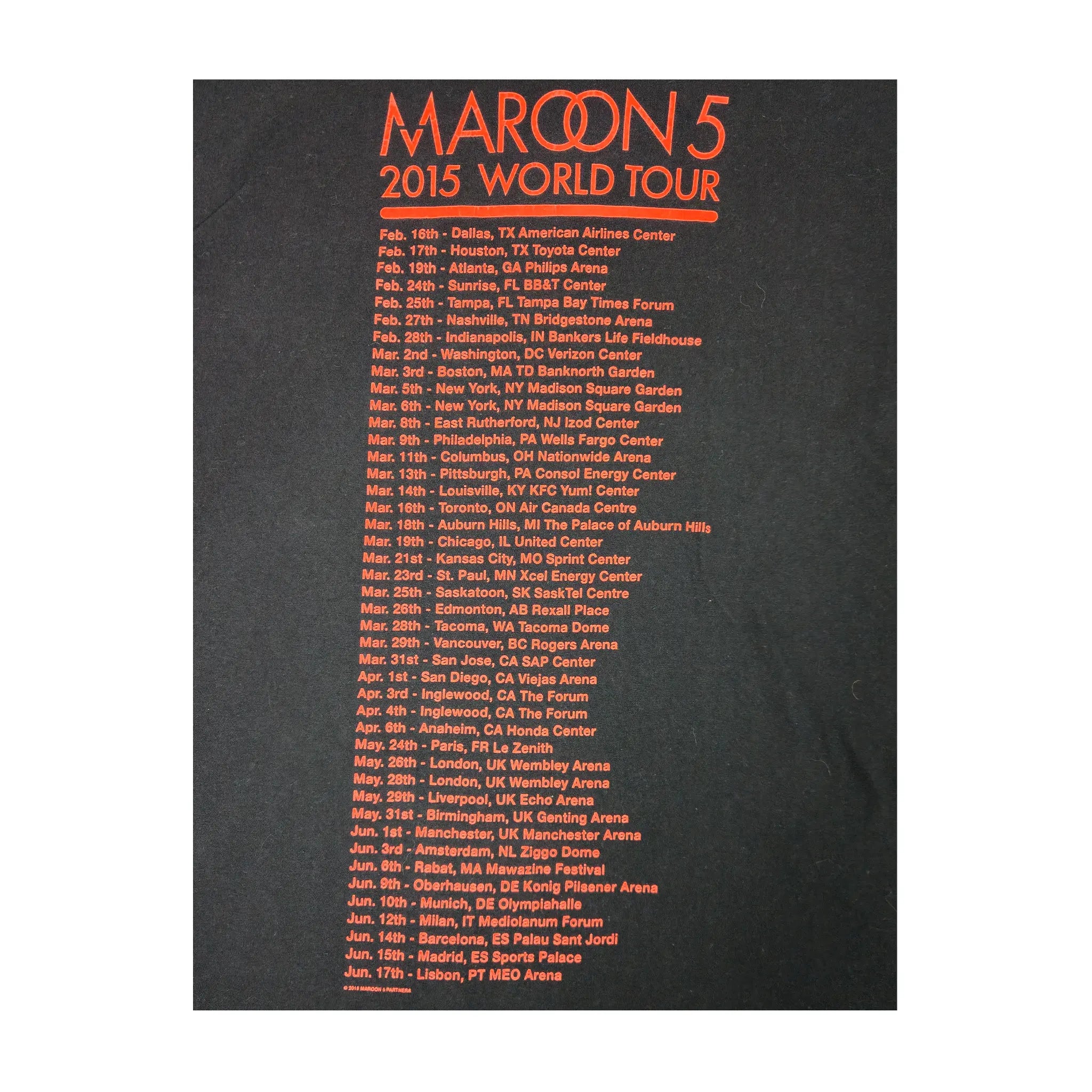 Official Maroon 5 2015 "V" World Tour Tee